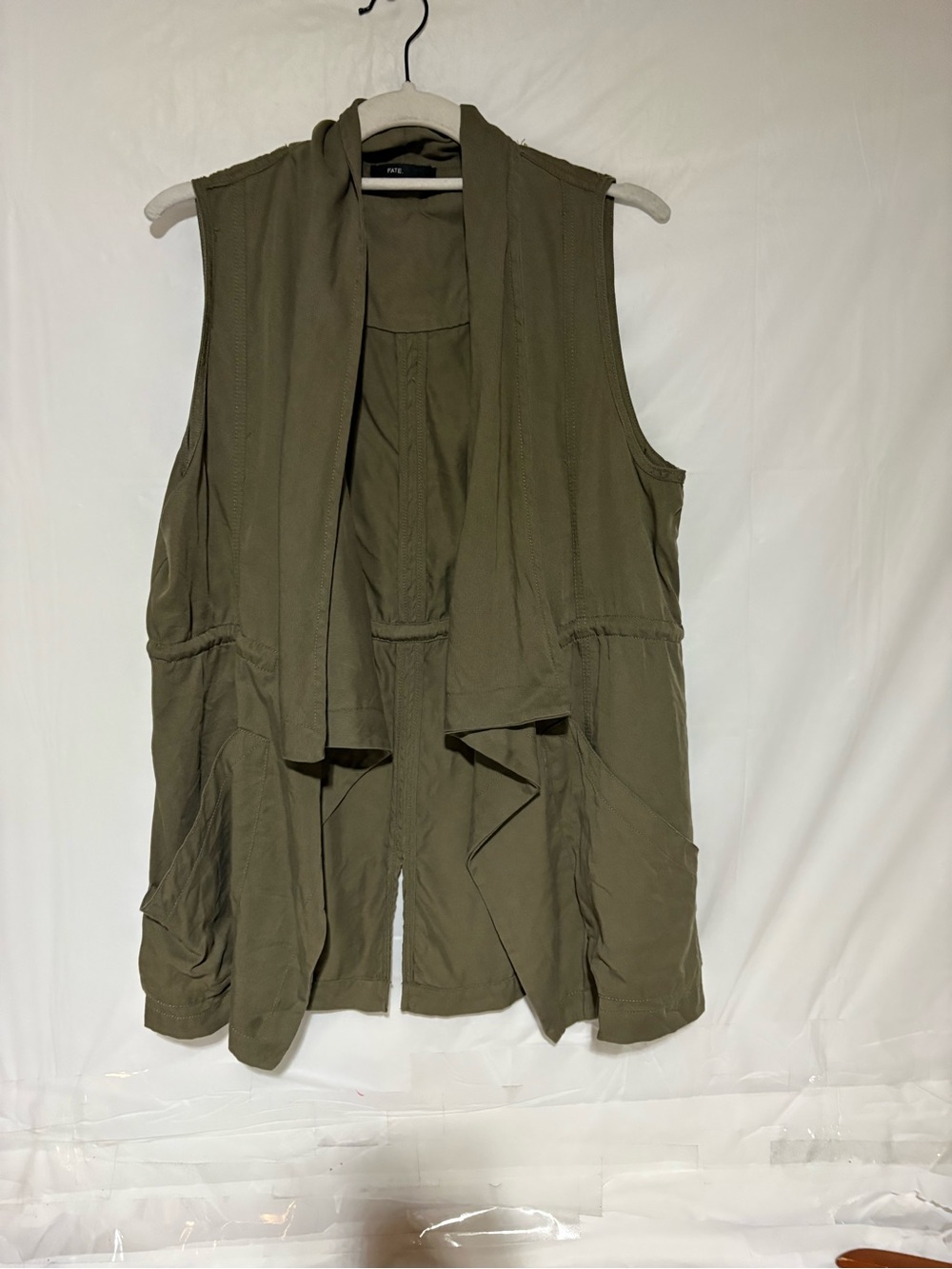 Fate Olive Green Draped Sleeveless Vest